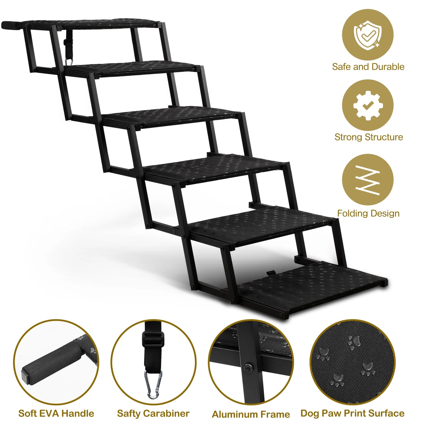 Adjustable Foldable Dog Stairs Set - Stainless Steel Pet Steps for Cars, Trucks & SUVs, Ideal for Medium & Large Breeds
