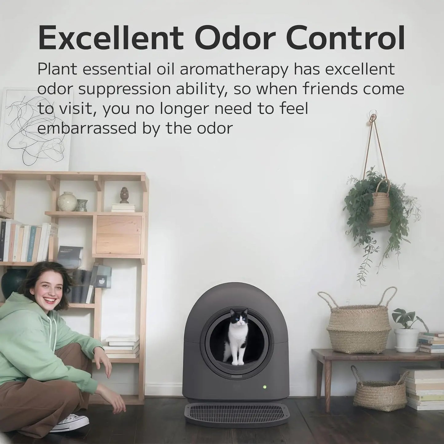 Self Cleaning Automatic Litter Box, Hands Free Smart Safety, Anti-Pinch, Deodorizer, Liner & Mat for Multi Cat, 65L, Custom