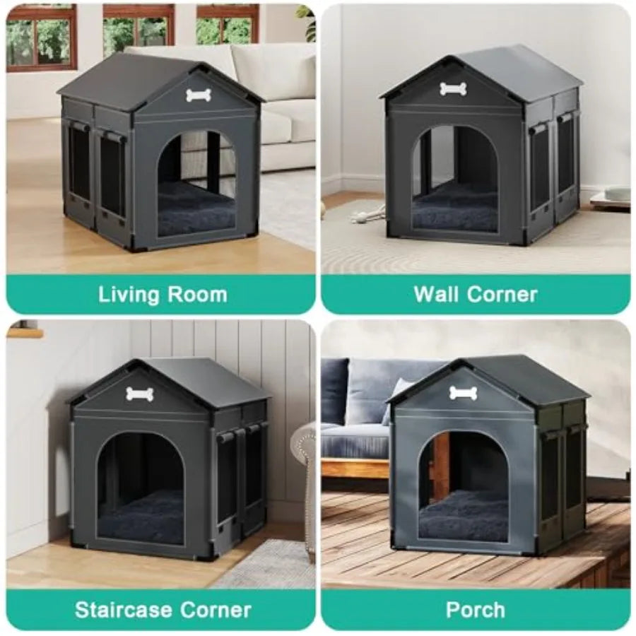 Indoor House Kennel with Bed Mat Cushion for Small Medium Large Dogs and Cats
