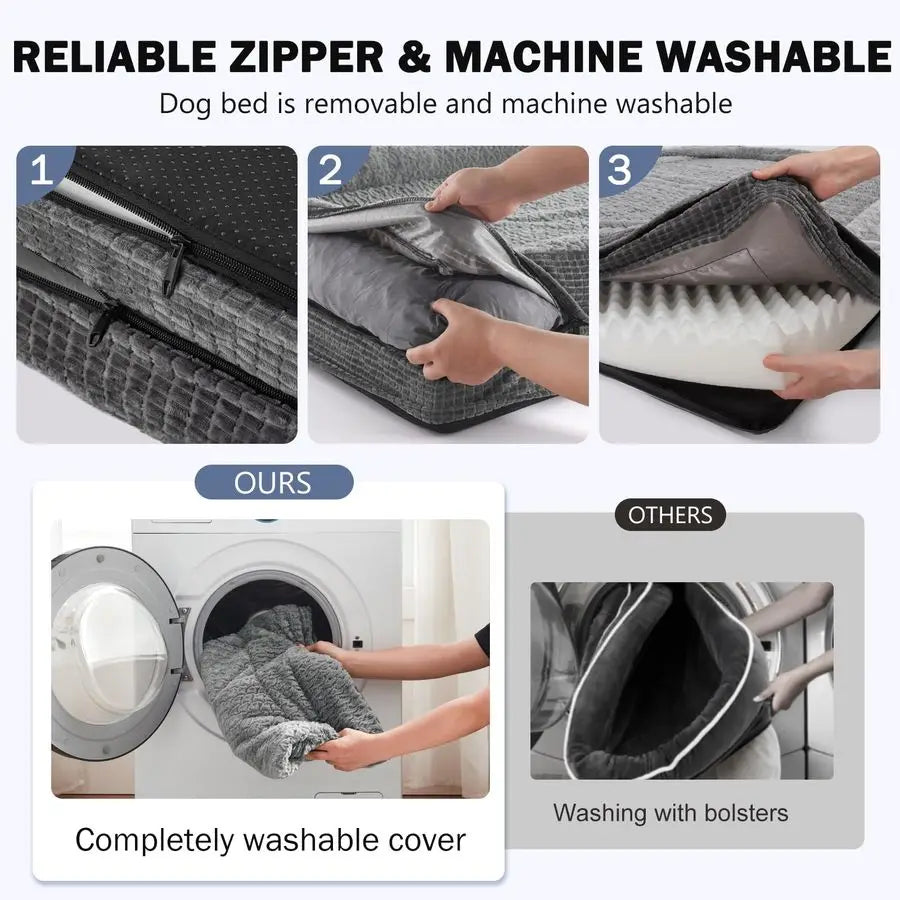 Orthopedic Dog Beds Large Sized, XL Washable EggCrate Memory Foam Dog Couch Bed with Washable Removable Cover, Waterproof Lining