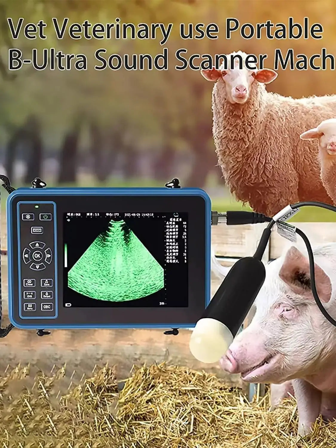 Portable Veterinary Ultrasound Scanner for Pregnancy Vet B-Ultrasound Machine with 3.5MHz Convex Probe for Pig Sheep Dog Animals