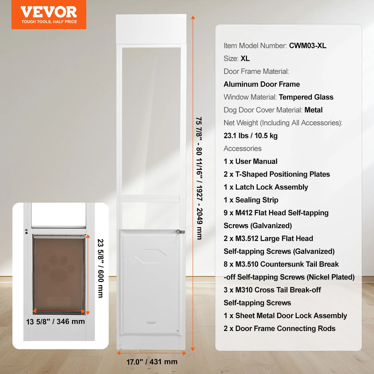 Dog Door Sliding Glass Door Adjustable Height Doggy Door Sliding Doors Aluminum Frame Tempered Glass Pet Door