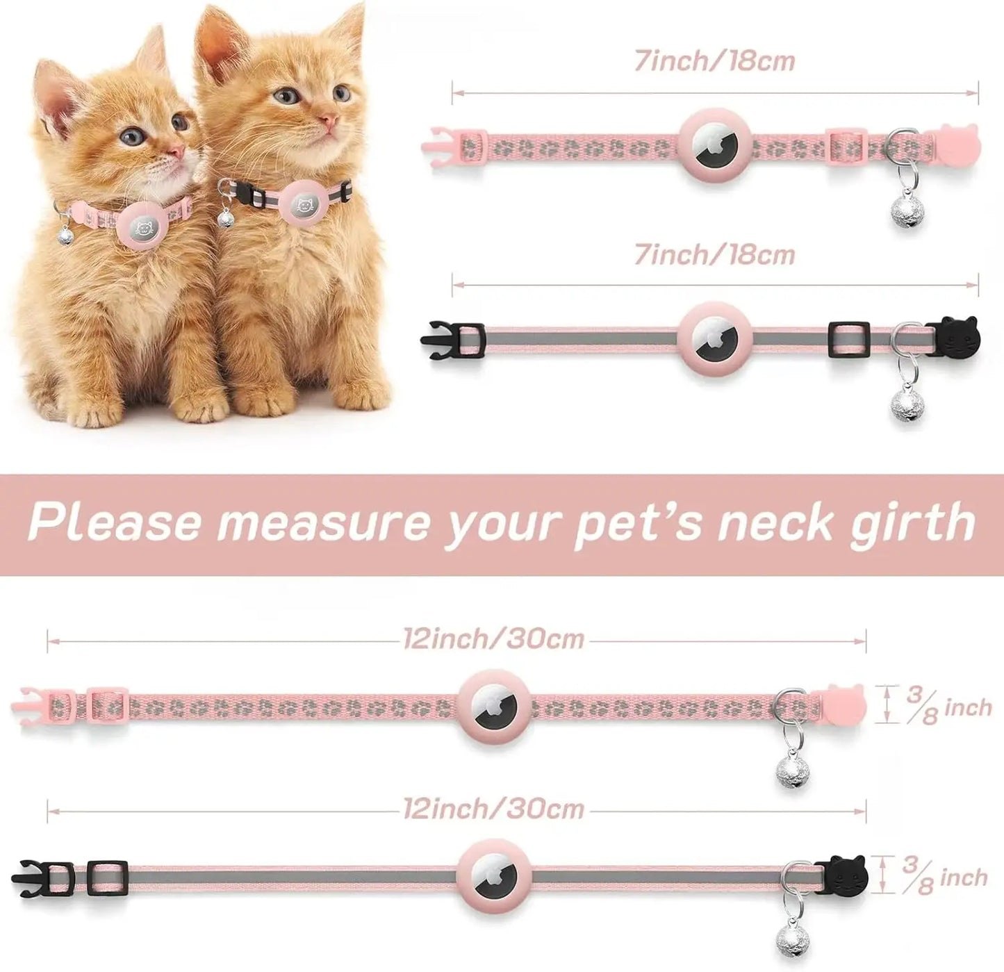 2 Pack Breakaway Cat Collar with Bell, Reflective Adjustable 7-12In Safety Buckle for Pets in Pink