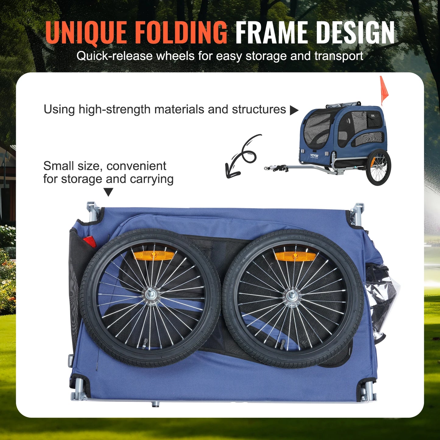 100lbs Pet Cart Bicycle Carrier Dog Bike Trailer with Coupler, Reflectors, Flag, and Collapsible