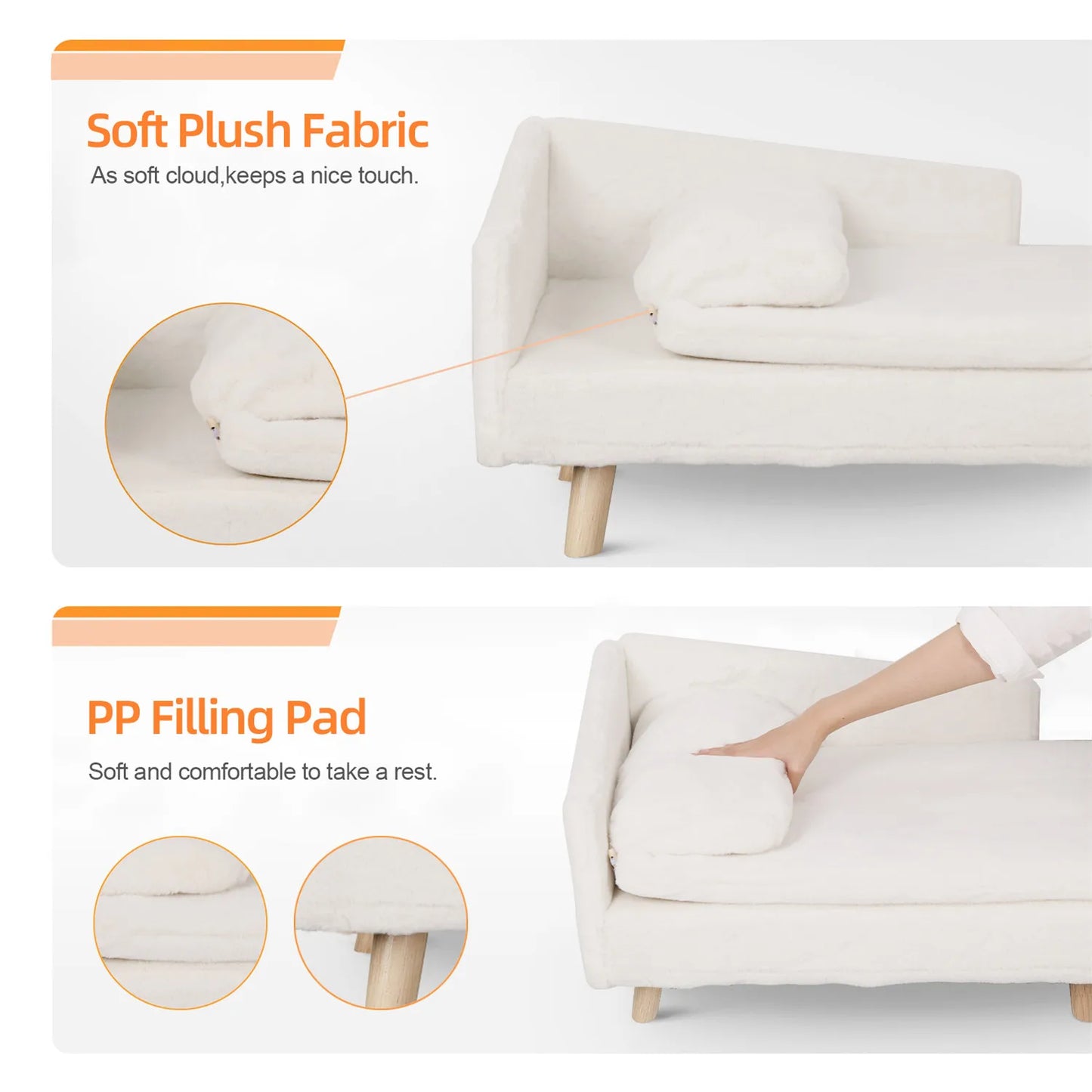 Elevated Pet Bed, Nordic Pet Stool Bed with Cozy Pad Waterproof, Pet Sofa Bed with Sturdy Wood Legs for Small Dog or Cat