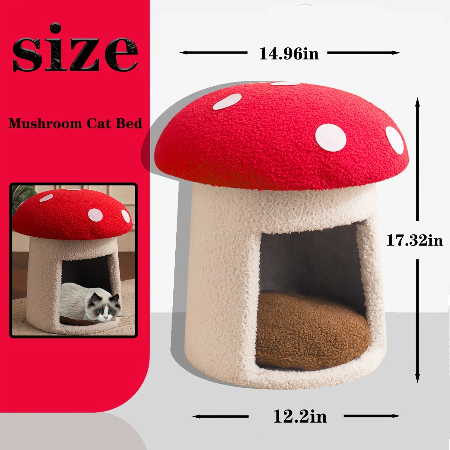 Mushroom Cat Bed, Chocolate Biscuit Cat Bed Suitable for Indoor Cats, Mushroom Cow-Shaped Cat Cave Bed, Cat Tent with Removable and Washable Cushion Pillow, Cat House Bed Suitable for Cats and Small Dogs