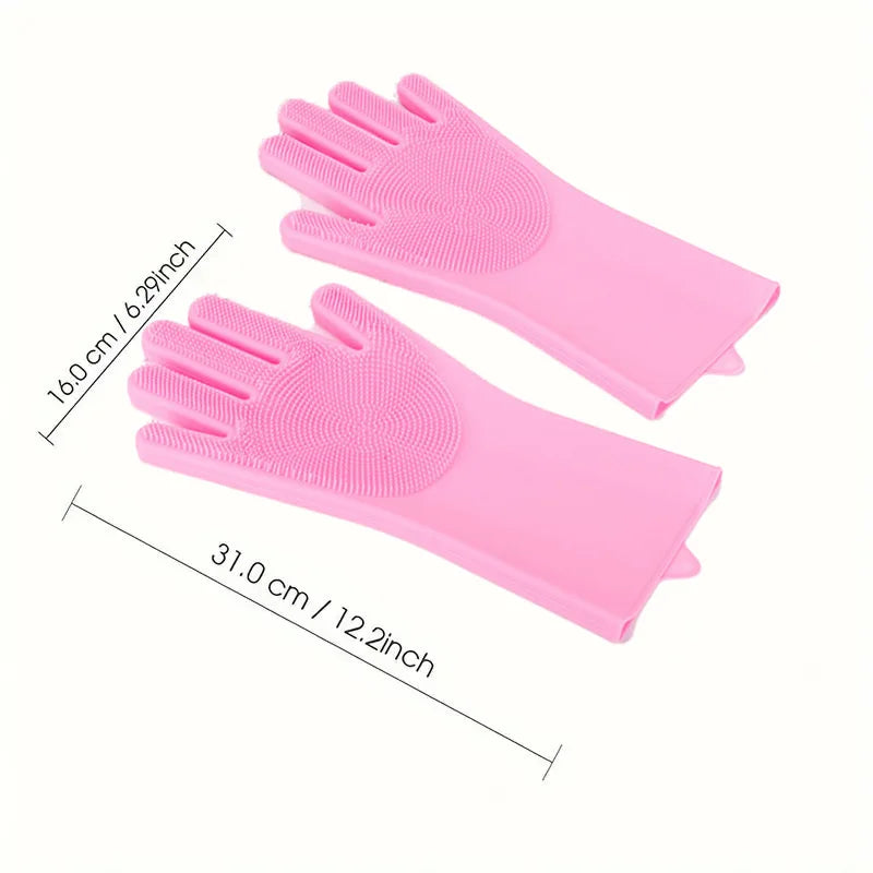 Pet Bathing Glove - Silicone Scrubber Mitt for Dogs & Cats, Massage & Deshedding, Waterproof, Bite-Resistant (Blue/Pink)