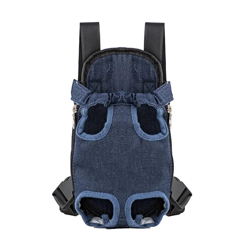 Denim Pet Dog & Cat Backpack for Outdoor Travel for Dogs & Cats with Breathable Shoulder Straps
