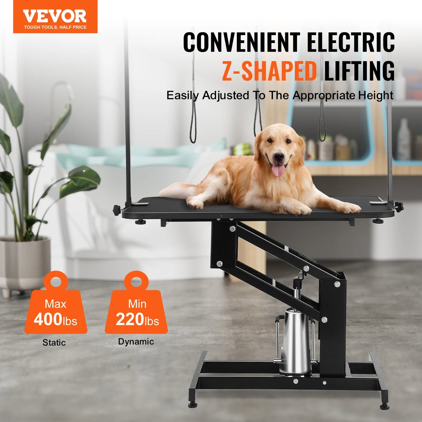 SucceBuy 43" Hydraulic Pet Grooming Table 400 LBS Height Adjustable Dog Grooming Station with Arm Anti Slip Tabletop for Pets