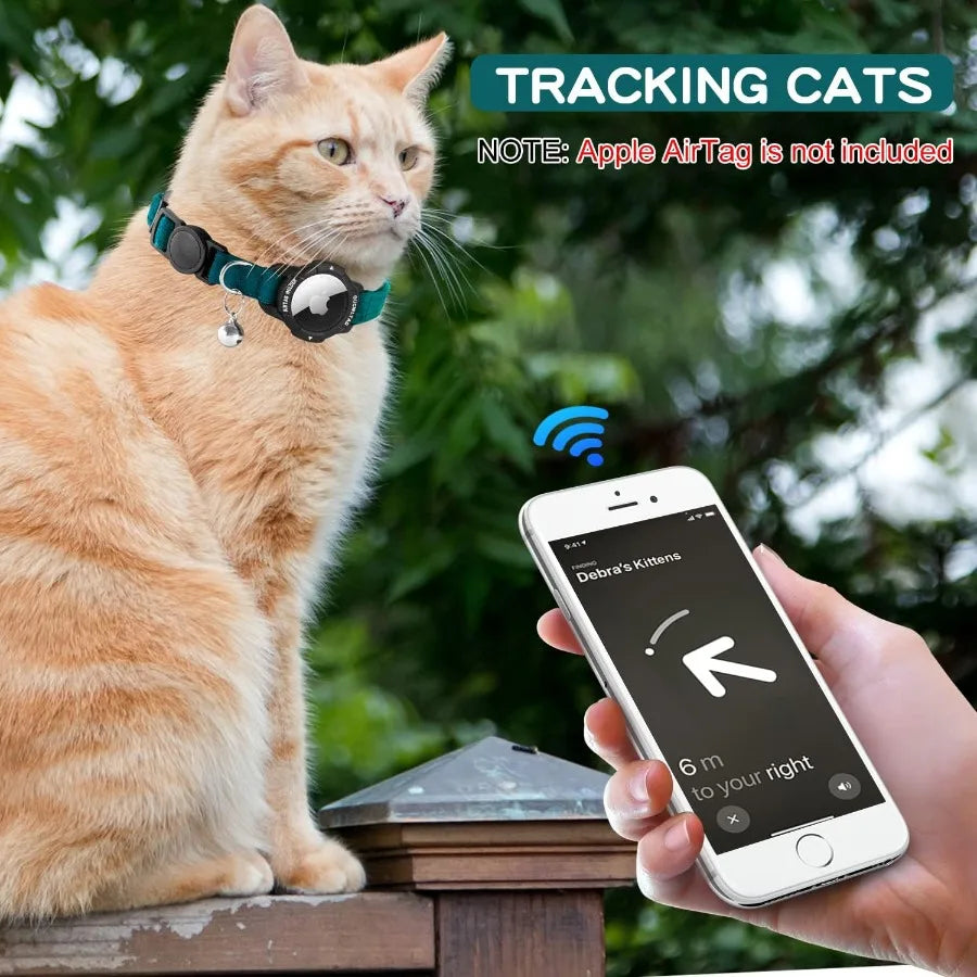 Luminous AirTag Cat Collar Breakaway GPS Cat Collar with Apple Air Tag Holder Cat Tracker Collars with Safety Elastic Band for