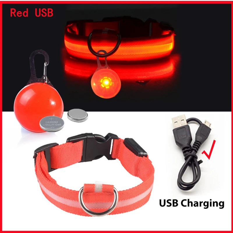 USB Charging Glowing Dog Collar With Pendant Detachable Luxury Led Light Bright For Small Dogs Cat Night Safety Collar Wholesale