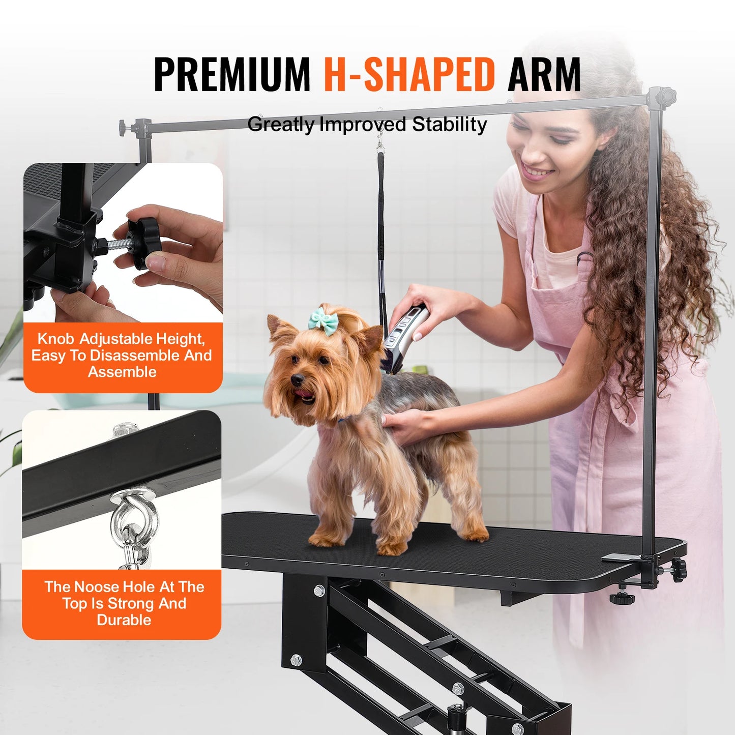 SucceBuy 43" Hydraulic Pet Grooming Table 400 LBS Height Adjustable Dog Grooming Station with Arm Anti Slip Tabletop for Pets