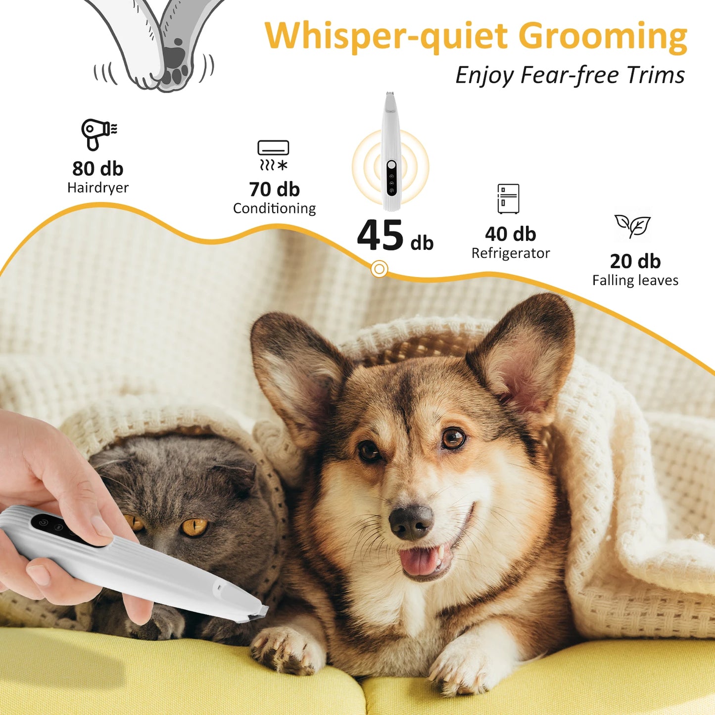 Pet Paw Trimmer with LED Light, USB Rechargeable Pet Grooming Clippers, Portable Dog and Cat Hair Clippers Low Noise Grooming Tool