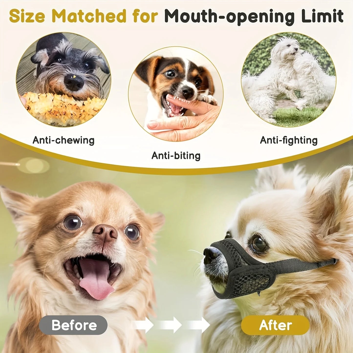 Mesh Muzzle For Short Snout And Small Medium Dogs,  Anti-Biting, Focus On Brachycephalic Dogs Like Chihuahua Pomeranian