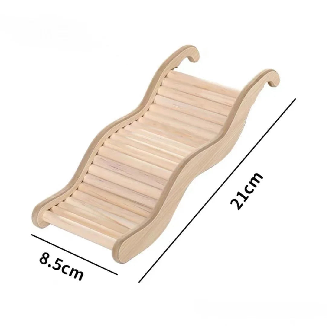 1PC Wooden Wave Style Staircase.  Hamster Toy with  Curved Slide & Chute for Small Animals