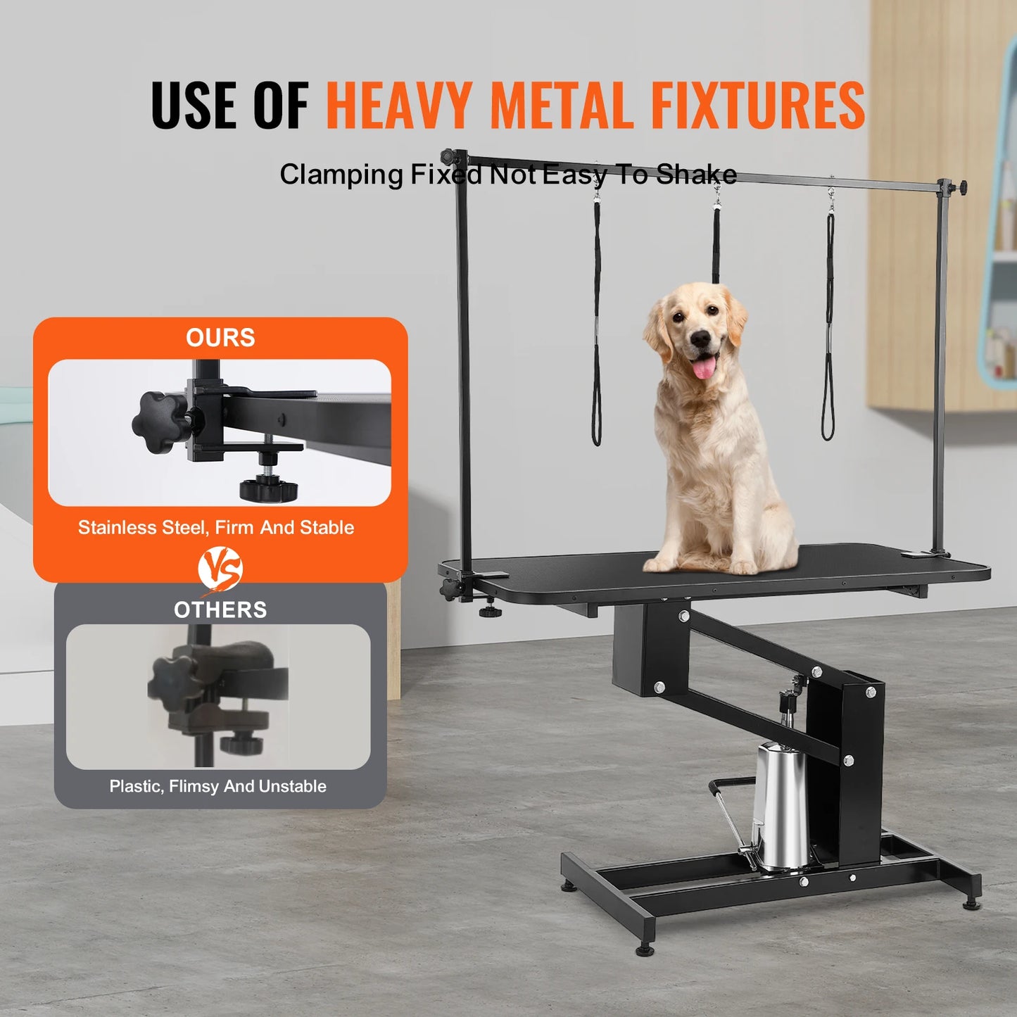 SucceBuy 43" Hydraulic Pet Grooming Table 400 LBS Height Adjustable Dog Grooming Station with Arm Anti Slip Tabletop for Pets