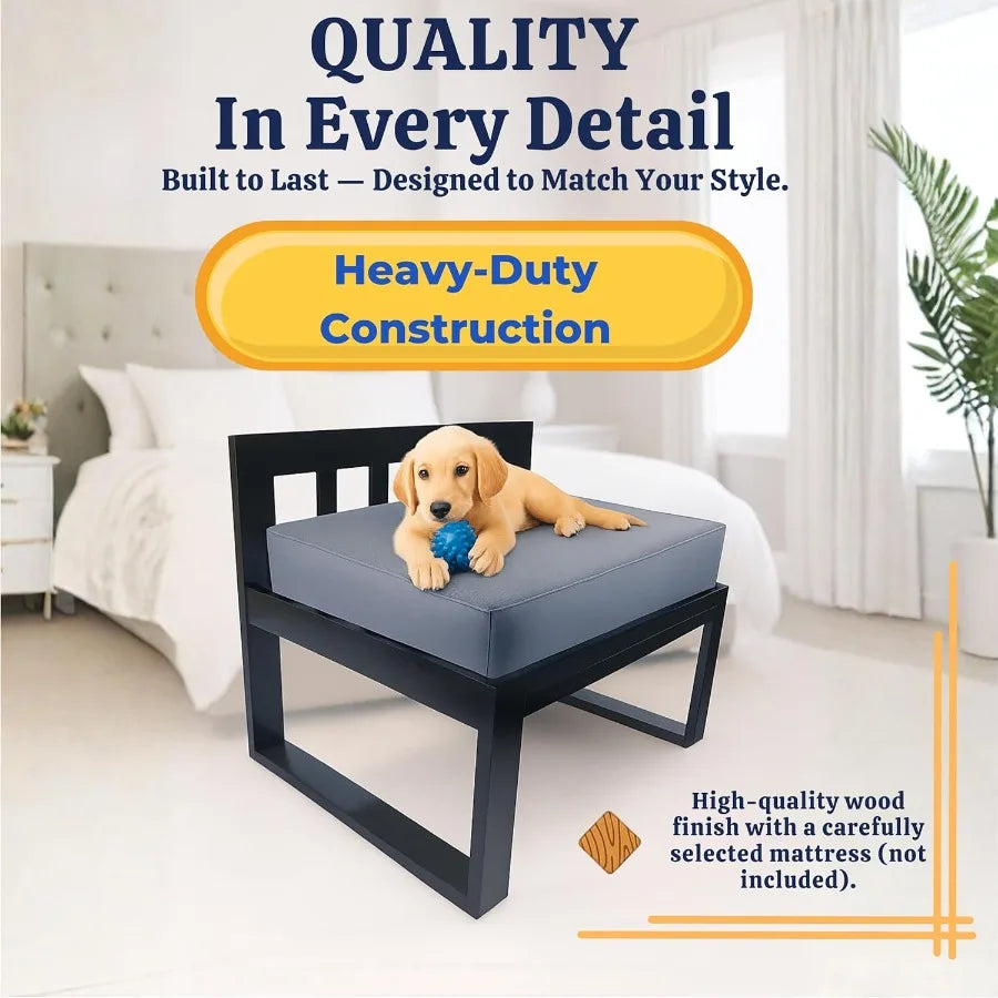 Wooden Dog Bed Frame with Adjustable Legs for Pet Sleeper and Raised Bunk Design Ideal Extension for Human Bed Includes Free Mat