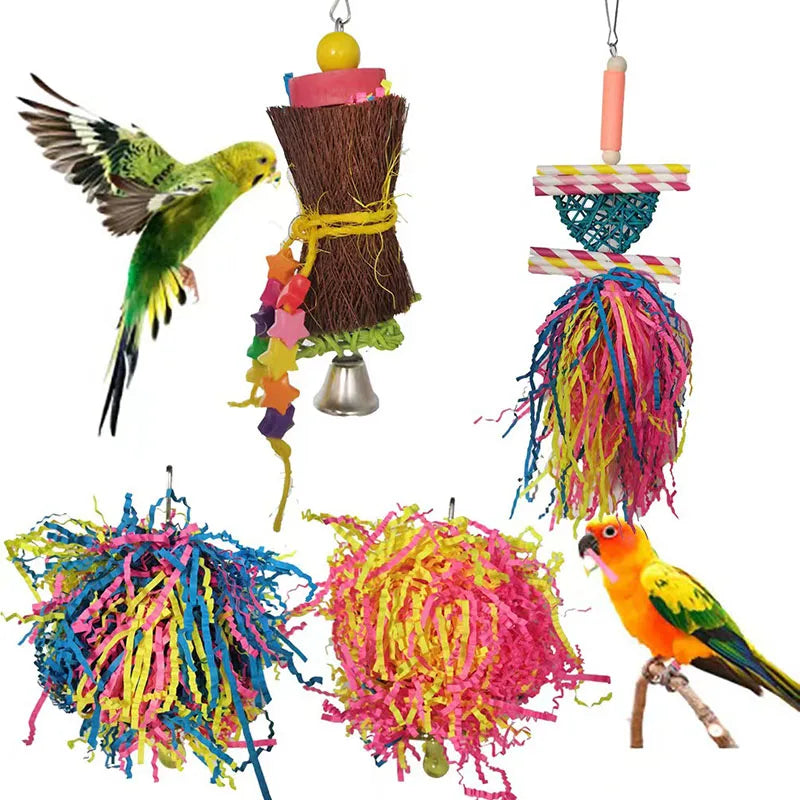 Bird Parrot Toy Set Colorful Shredder Foraging
