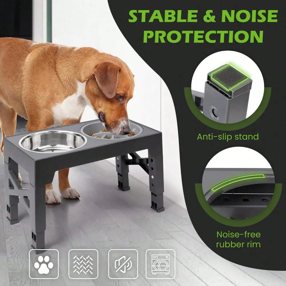 Dog Bowl Dog Supplies Dog Bowls, 5 Adjustable Heights Raised Dog Bowl Stand,  2 Stainless Steel Dog Food Bowls