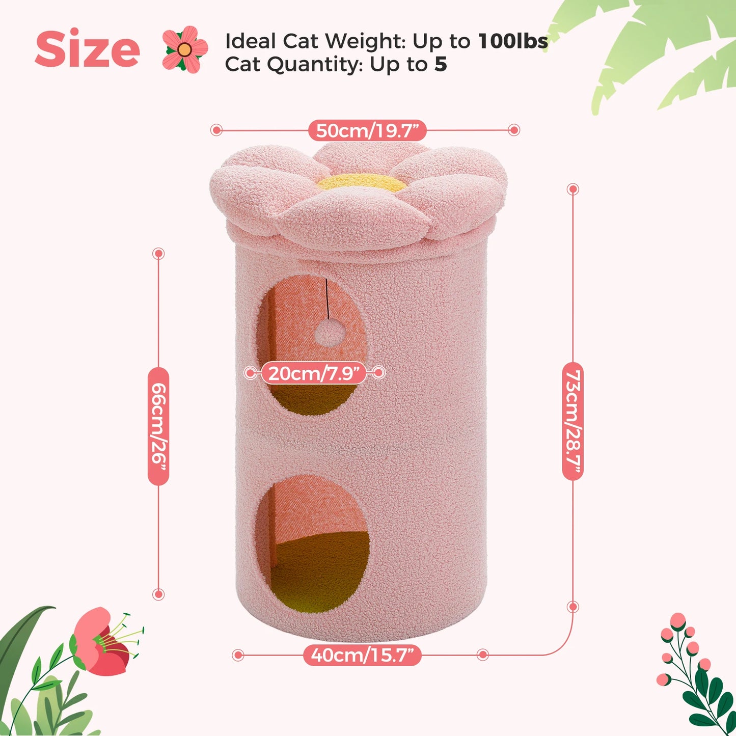 2-Storey Cat Beds for Indoor Cats, Large Cat House with Removable Flower Cat Bed, Cute Cat Cave, Cat Hideaway & Indoor Cat  Condo