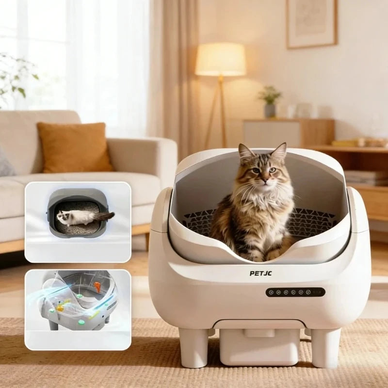 Big mouth automatic cat litter box.  Electric smart cat toilet.  Open oversized deodorant with sand shovel.