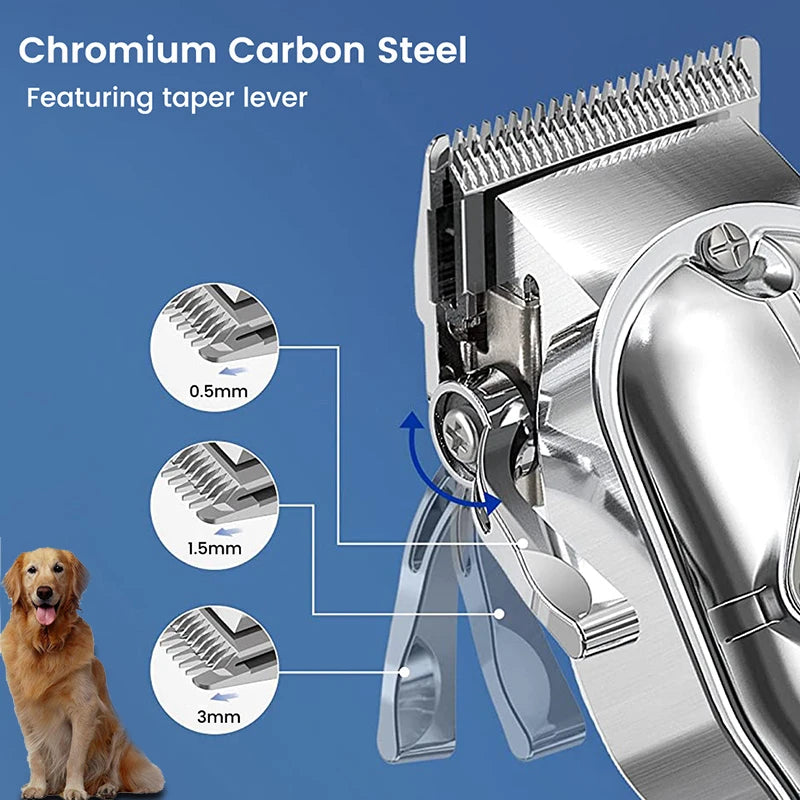 Professional Dog Hair Clippers,  Full Metal Rechargeable Pet Trimmer, Cat Shaver Cutting Machine, Puppy Grooming Haircut, Low Noise