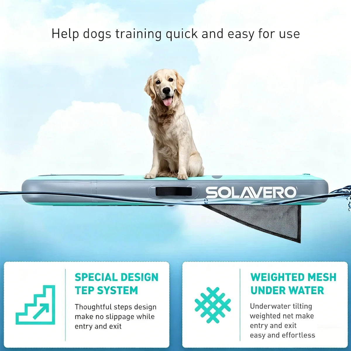 Inflatable Dog Water Ramp, Non-Slip Pet Pool Ladder with EVA Deck, Floating Dog Stairs with Pump, Repair Kit & Carry Bag, for Pool, Lake, Boat & Dock, 3 Colors Available