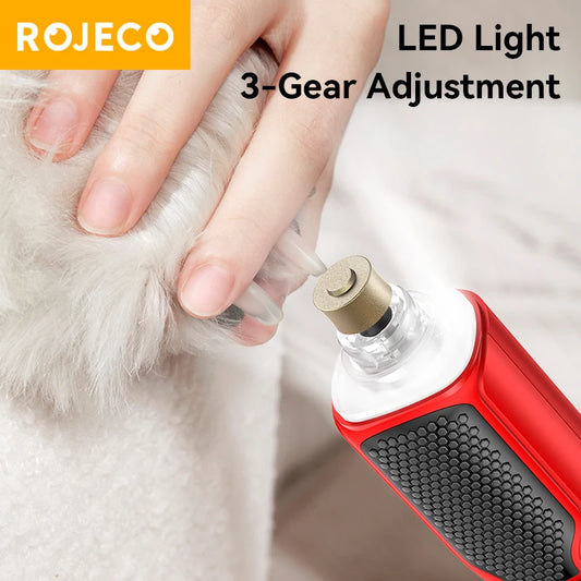 ROJECO Cat and Dog Electric Nail Grinder Rechargeable Paw Grooming Nail Clippers LED Light 7 Speed Adjustable Pet Claw Nail Grinder