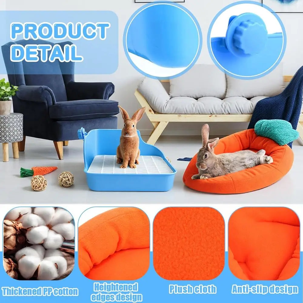 22 Pcs Rabbit Starter Kit with Cage, has Rabbit Grooming Kit, Bunny Cage Set with Bed, Litter Box, Water Bottle, Feeders, Toys