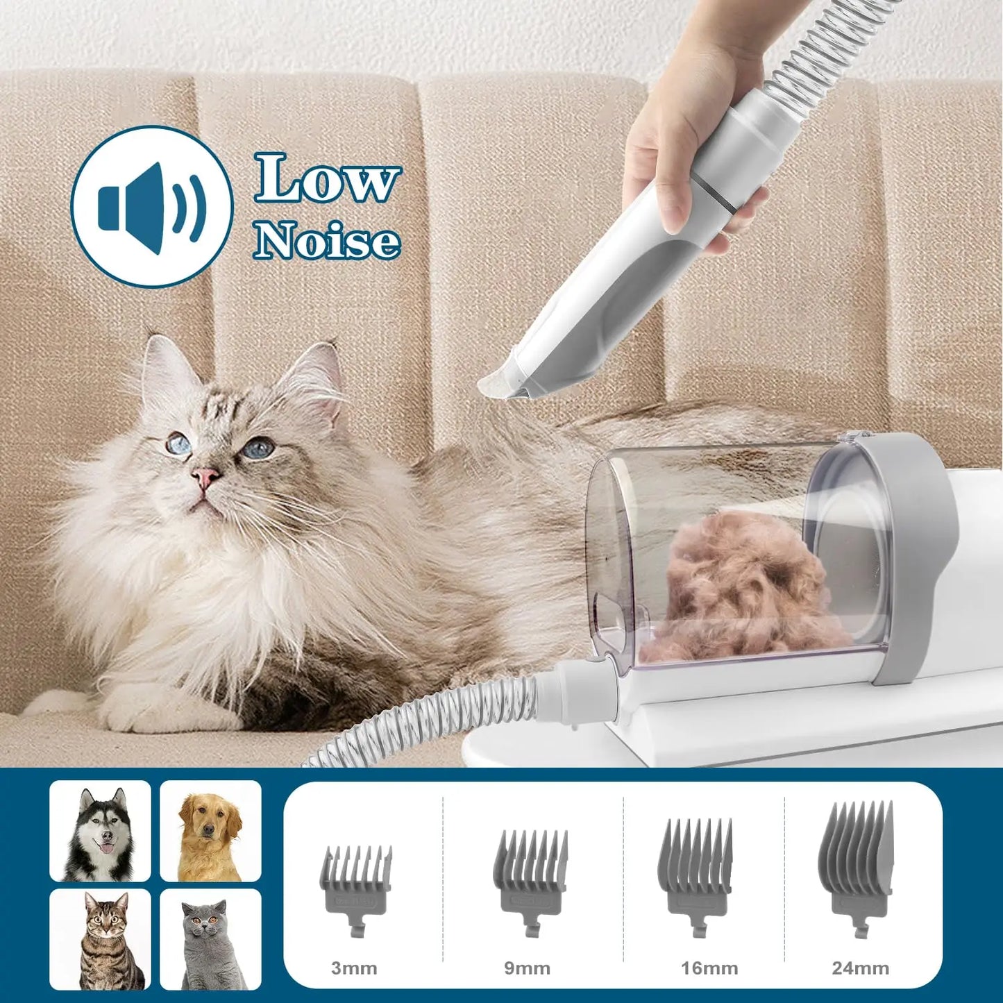 Dog Grooming Kit for Pet Include 4 Hair Clipper Combs 2.5L Vacuum Cleaner and 5 Pet Grooming Tools for Shedding,, Customized