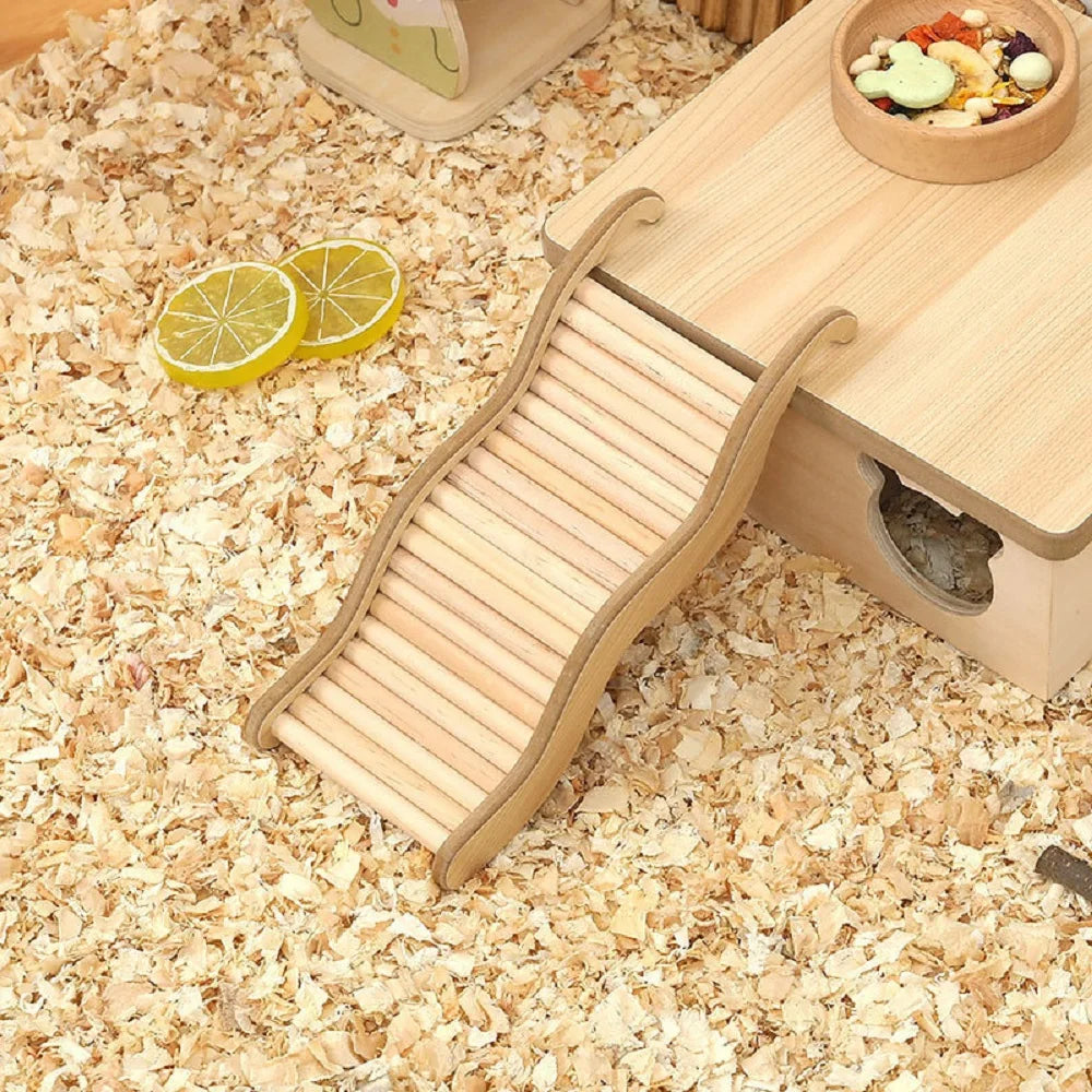1PC Wooden Wave Style Staircase.  Hamster Toy with  Curved Slide & Chute for Small Animals