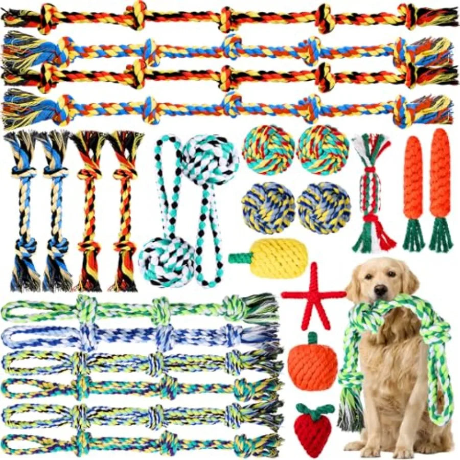 27 Pack Dog Rope Toys for Aggressive Chewers Heavy Duty Teething Chew and Tug Toy Set for Medium and Large Dogs Puppy Toys