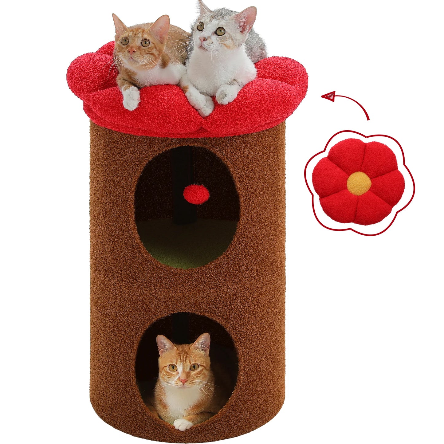 2-Storey Cat Beds for Indoor Cats, Large Cat House with Removable Flower Cat Bed, Cute Cat Cave, Cat Hideaway & Indoor Cat  Condo