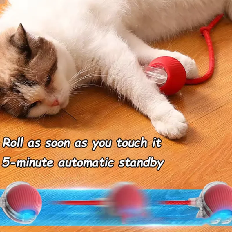 Interactive Self-Play Cat Toy, Automatic Teaser Ball and Rotating Stick, Hands-Free Fun for Kittens