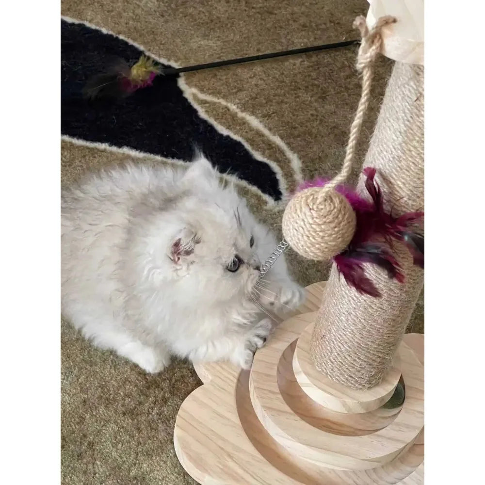 Cat Scratching Post with Teaser Wand, Wear-Resistant Sisal Scratcher Turntable, Pest-Resistant Climbing Frame Toy for Cats