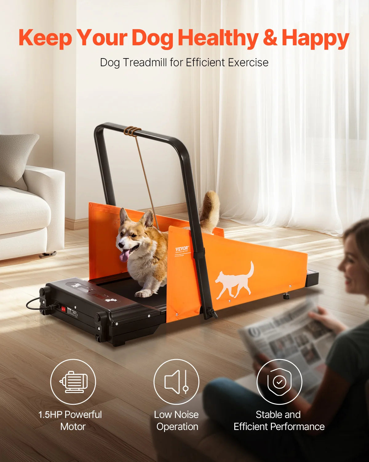 SucceBuy Dog Treadmill for Medium Dogs. Electric Dog Running Machine with LCD Display Screen, Foldable U Shaped Bar for Exercise