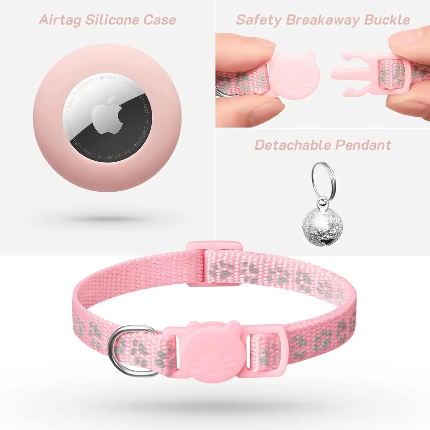 2 Pack Breakaway Cat Collar with Bell, Reflective Adjustable 7-12In Safety Buckle for Pets in Pink