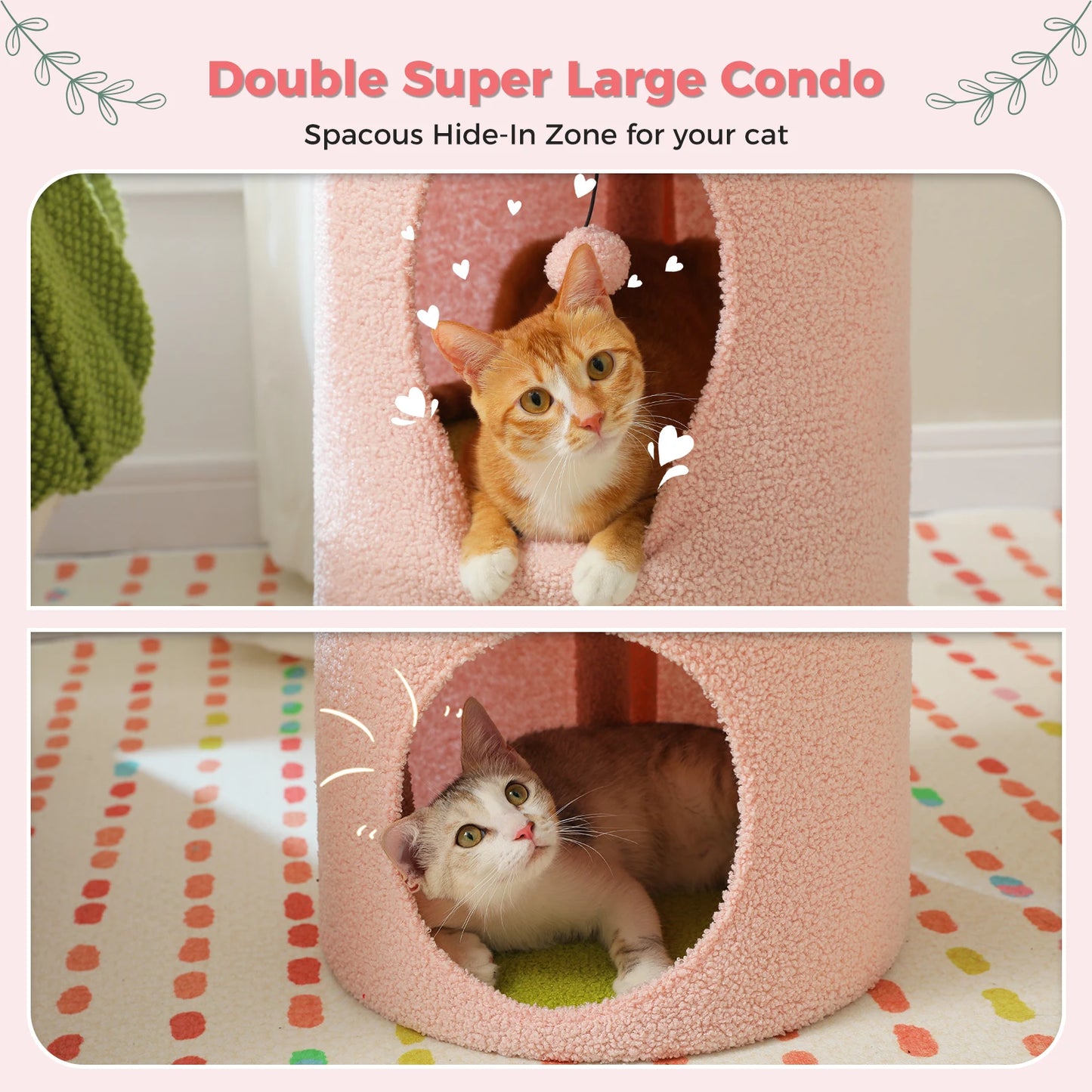 2-Storey Cat Beds for Indoor Cats, Large Cat House with Removable Flower Cat Bed, Cute Cat Cave, Cat Hideaway & Indoor Cat  Condo