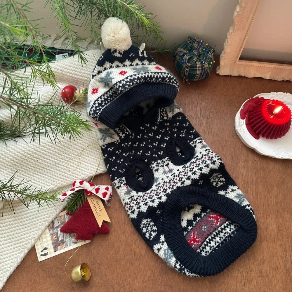 Christmas Hooded Sweater Autumn Winter Cat Dog Pet Clothes Warm Soft Comfortable Holiday Atmosphere Party Dressing Photography