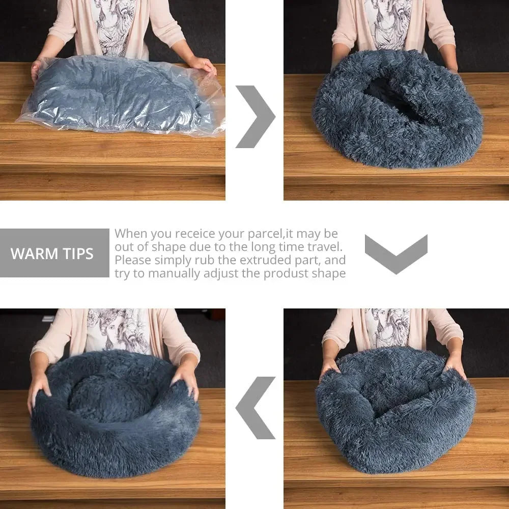 Round Pet Bed for Large Dog Bed, Donut, Long Plush Bed for Medium Dog, Warm Sleeping Sofa