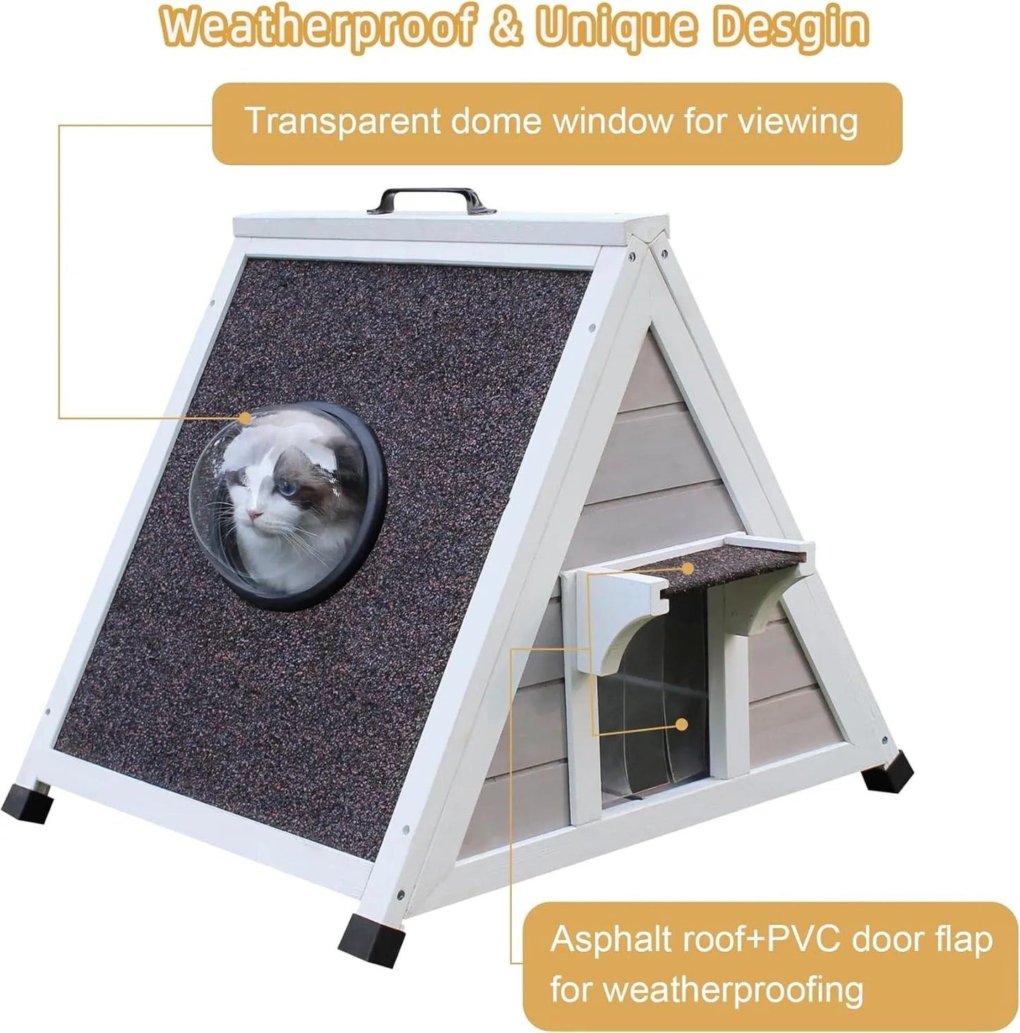 Waterproof Outdoor Cat House for Large Cats, Weather Resistant Wooden Shelter with Escape Door