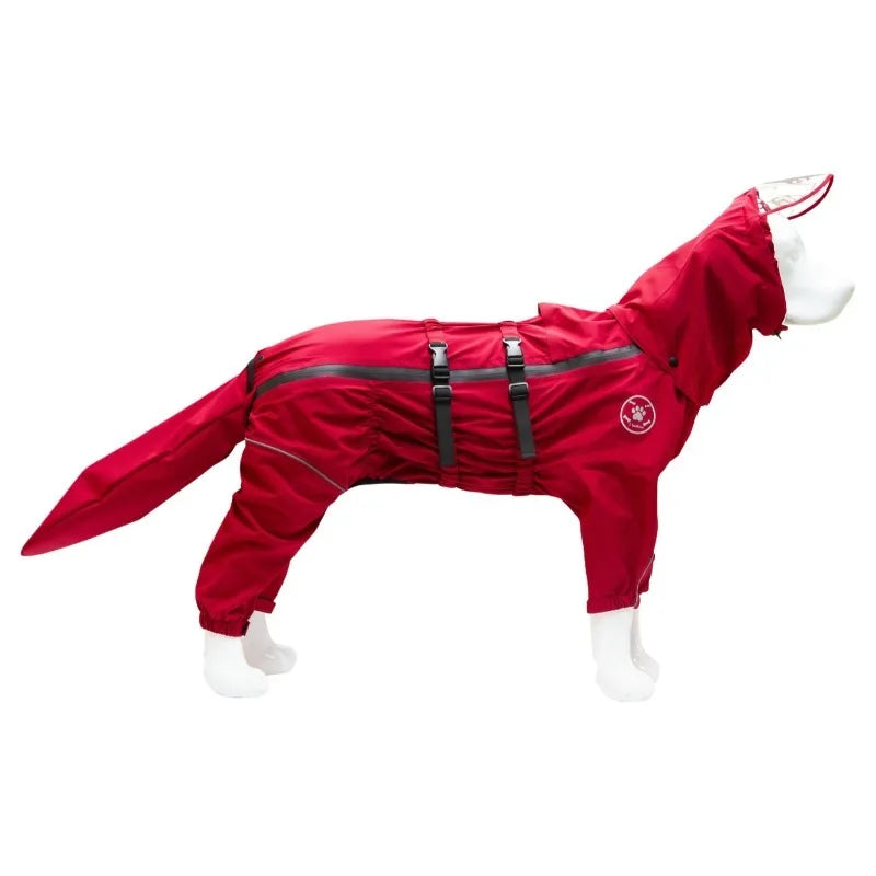 Waterproof Dog Raincoat Jumpsuit with Detachable Hood, Full Leg Coverage Rain Jacket for Large Dogs, Reflective Adjustable