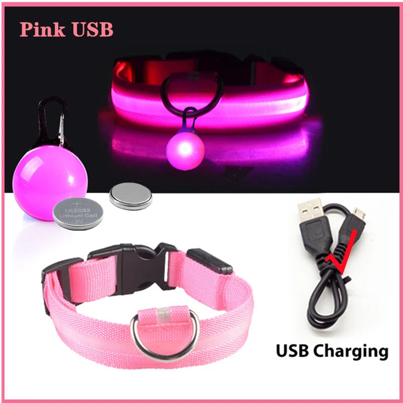 USB Charging Glowing Dog Collar With Pendant Detachable Luxury Led Light Bright For Small Dogs Cat Night Safety Collar Wholesale