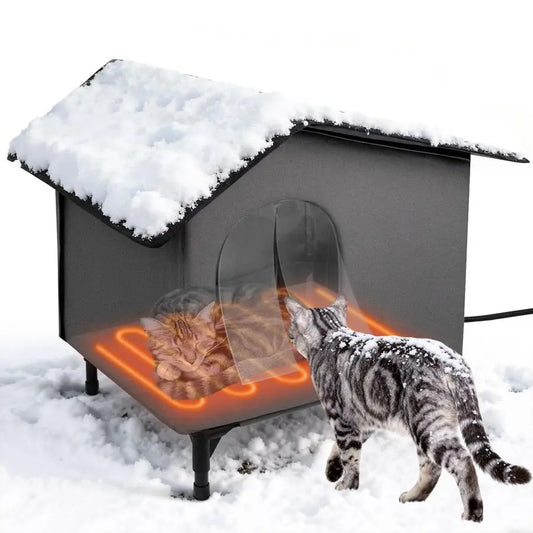 Heated Outdoor Cat House with Heating Pad Bed, Insulated Cat House. Elevated Outdoor Feral Cat Shelter with Soft Mat.