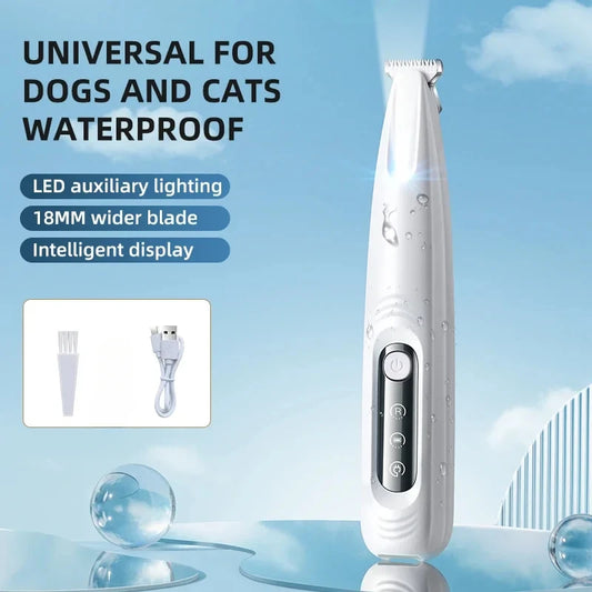 Type C Dog Paw Trimmer with LED Light, Waterproof Pet Hair Trimmer with LED Display, Dog Clippers for Grooming 18mm Widen Blade