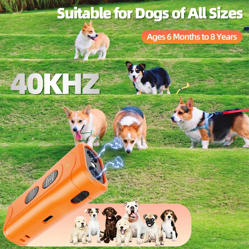 Mini Dual-Head Ultrasonic Dog Deterrent K30, 20-30kHz Sweep/Constant Frequency, Strobe Light, 300mAh, Type-C