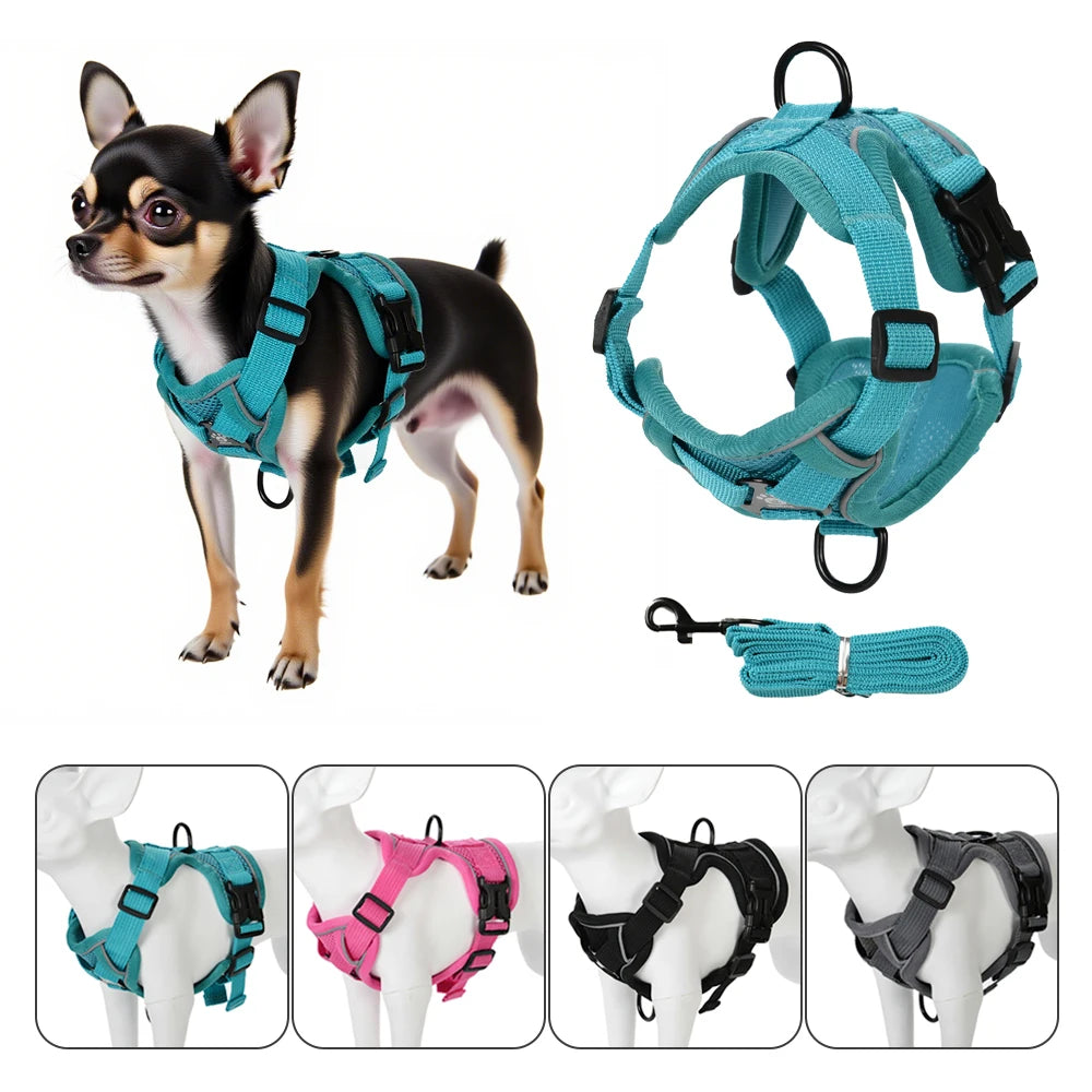 Dog Vest Harness & Leash Set with Reflective Adjustable Puppy Chest Strap for Small Dogs, Cats French Bulldogs, etc.