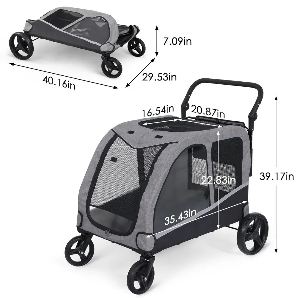 Extra Large Pet Stroller for Medium & Large Dogs - Foldable Design, Adjustable Handle, Up To 160 Lbs