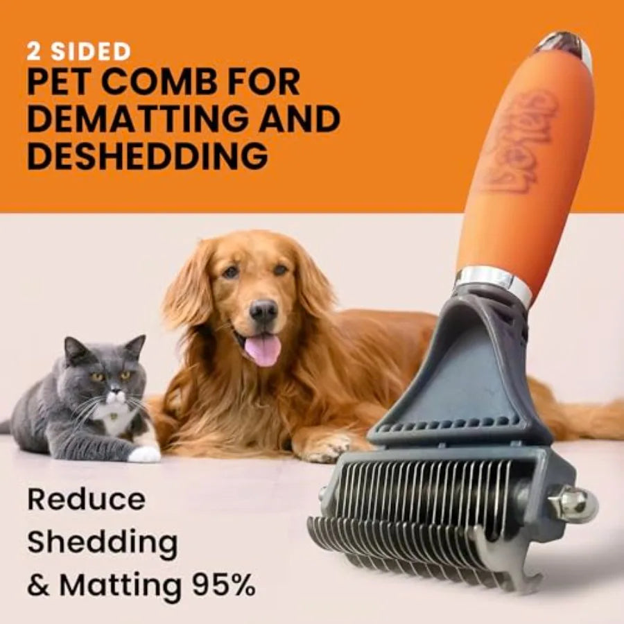 GoPets 2-in-1 Demating Comb for Dogs, Pet Grooming Rake, Double-Sided Dog Brush for Shedding, de-shedding Brush for Cats
