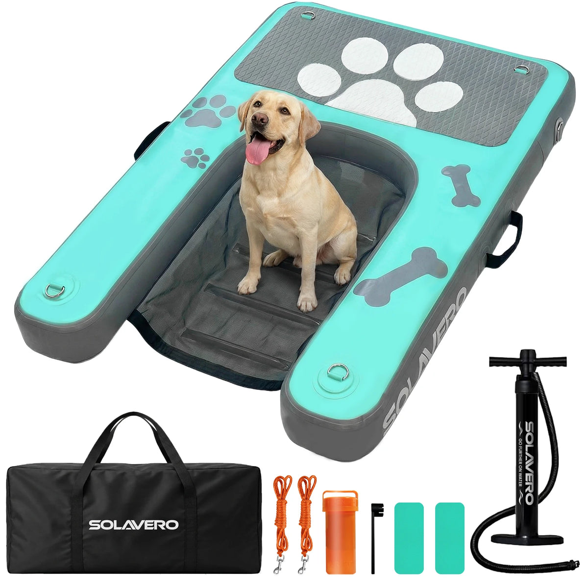 Inflatable Dog Water Ramp, Non-Slip Pet Pool Ladder with EVA Deck, Floating Dog Stairs with Pump, Repair Kit & Carry Bag, for Pool, Lake, Boat & Dock, 3 Colors Available